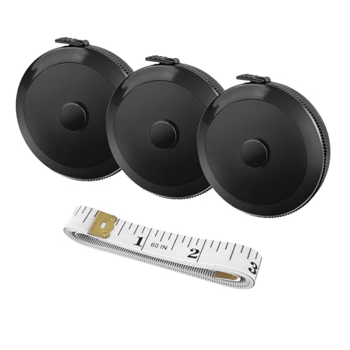 GDMINLO 3 Pack Soft Tape Measure, Retractable, 60-Inch, Push Button, Double Scales, for Body, Fabric, Sewing, Tailor, Black and White