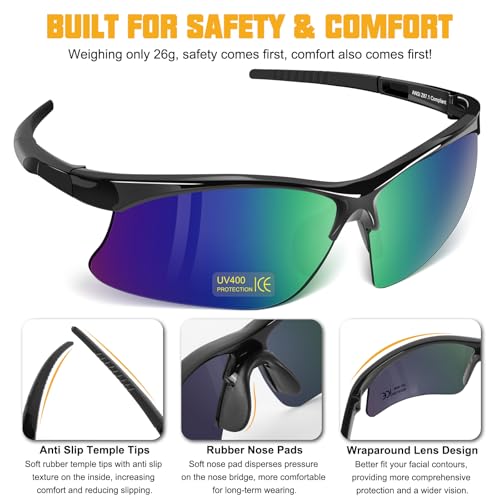 OXG Safety Glasses with Adjustable Straps, ANSI Z87.1 Protective Eyewear, UV400 Anti-Scratch Work Glasses for Men Women