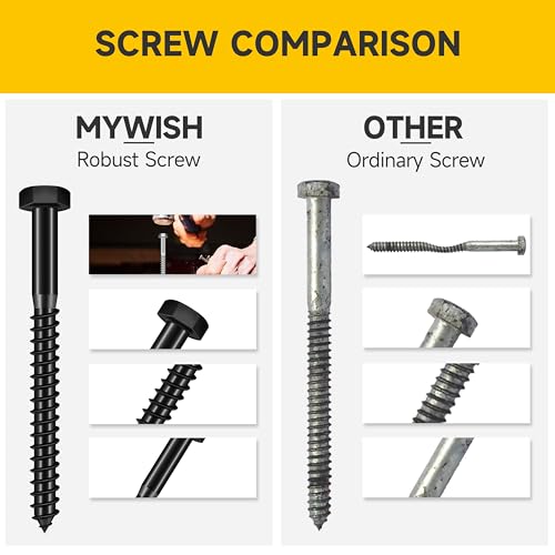 (15Sets) 1/4" x 4" Hex Head Lag Bolts, Heavy Duty Lag Screws with Washers, 304 Stainless Steel Bolts 18-8, Lag Screws Wood Screws, Fully Thread Black Oxide, 1/4 Bolt by Mywish - size: 1/4 x 4" (15 set)