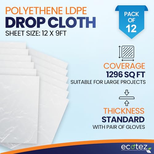 12 Pack 12 x 9 ft Extra Large Plastic Drop Cloth for Painting - size: 12 Pack-Standard