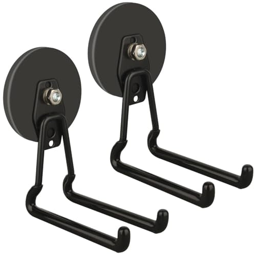 ULIBERMAGNET New Updated Gaint Magnetic Hooks,2 Pack Heavy Duty Large Magnetic Hooks for Extension Cord, Cable, Hose, Power Cord,Rope,Drill,Jig Saw,Circular Saw,Garden Lawn Tools (Black/3.46inch) - style: Upgraded Black Large L Extra Strong Hooks