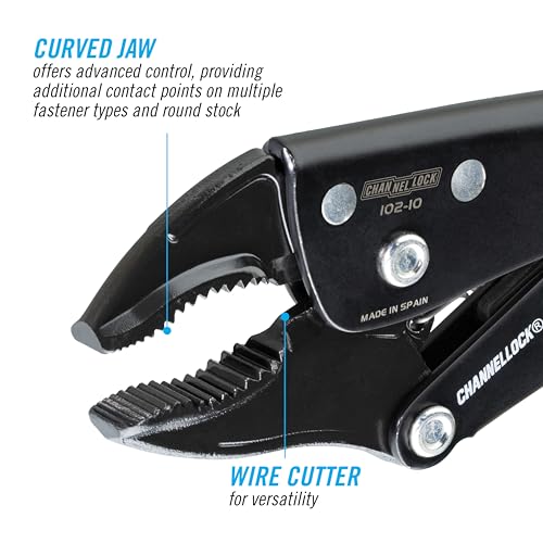 Channellock Locking Pliers 102-10 - Curved Jaw, Wire Cutter, Epoxy Resin Coating, Forged Steel - 10 In - style: 10" Curved Jaw Locking Pliers w/ Wire Cutter