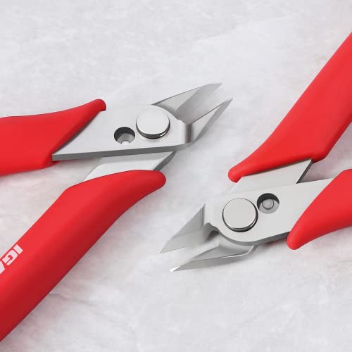 IGAN Wire Flush Cutters (Pack of 5), Precision Jewelry Making Cutting Pliers, Micro Wire Cutter, Red - size: Pack 5