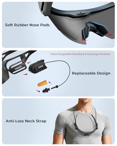 ONNAIS Safety Glasses ANSI Z87.1+ with Earplugs NRR 32dB - color: Gunmetal Gray