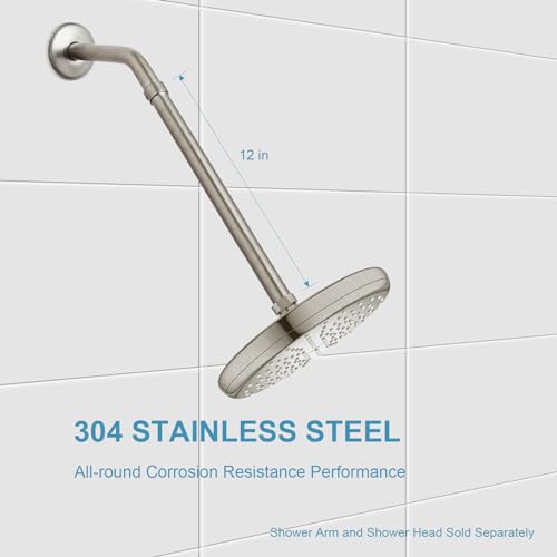OFFO Shower Head Extension Arm, Brushed Nickel 12 in Shower Arm Extension Shower Head Extender Made of 304 Stainless Steel Shower Pipe Extension - color: Brushed Nickel, style: 12 in