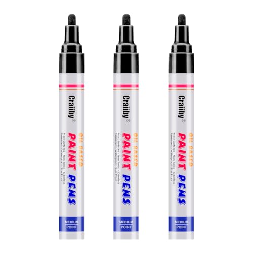 Black Paint Markers, 3 Pack Oil-Based Waterproof Quick Dry Permanent Paint Pen Set for Rocks Painting, Wood, Fabric, Plastic, Canvas, Glass, Mugs, Metal, Tire, Stone, DIY Craft - color: Black