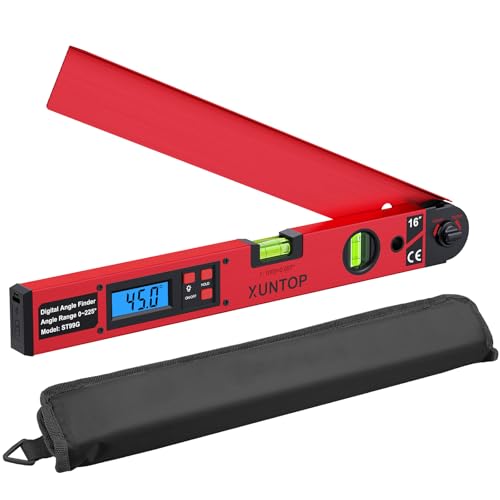 XUNTOP 0-225°/0.5° Digital Angle Finder 16” Aluminum Angle Measuring Tool with Horizontal&Vertical Bubbles Digital Protractor with LCD Display for Woodworking, Construction, Machinery