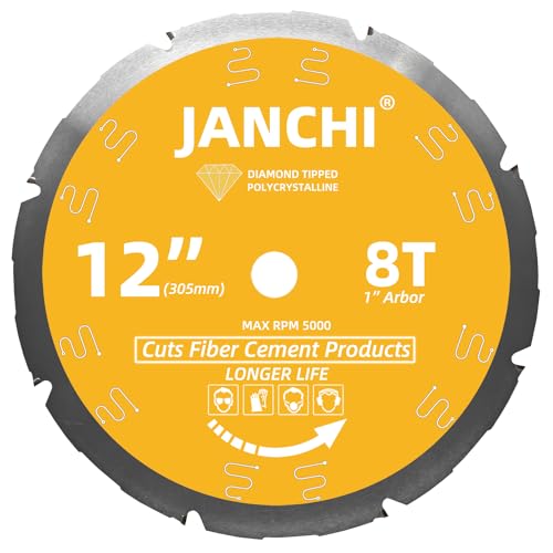12-Inch 8T PCD Tip Hardie Fiber Cement Saw Blade with 1-Inch DMK Arbor, Polycrystalline Diamond Tipped Teeth Saw Blade for Laminate Flooring - size: 12" 8T