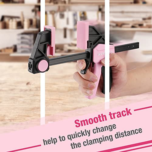 WORKPRO 6-Pack Bar Clamp Set, 6" (4) & 12" (2) Wood Clamps, Pink Ribbon - color: Pink, size: 6-Pack 6" and 12" Bar Clamps