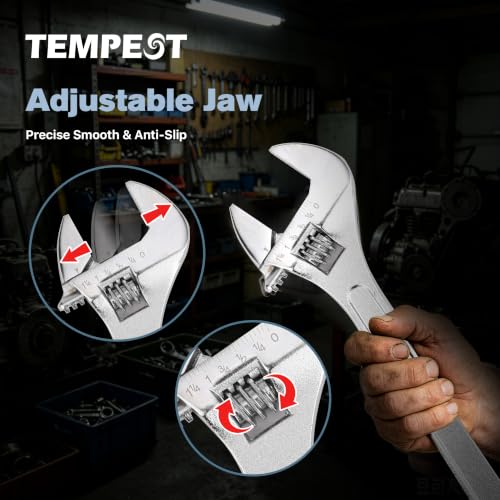 Tempest 10 Inch Adjustable Wrench, High-Torque Carbon Steel Wrench with Metric Scale,for Plumbing, Automotive Repair and Home DIY - size: 10 Inch