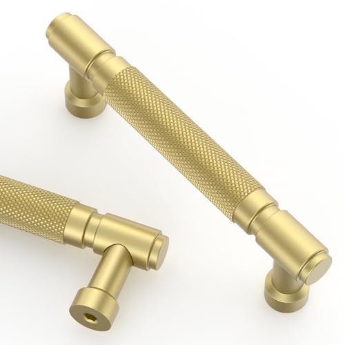 Asidrama 10 Pack 3.75 Inch(96mm) Brushed Gold Cabinet Pulls Knurled Kitchen Cabinet Handles, Cabinet Pulls Kitchen Cabinet Hardware for Cupboard Drawer Pulls - color: Brushed Gold, size: 3.75" Hole Center, style: 10 Pack