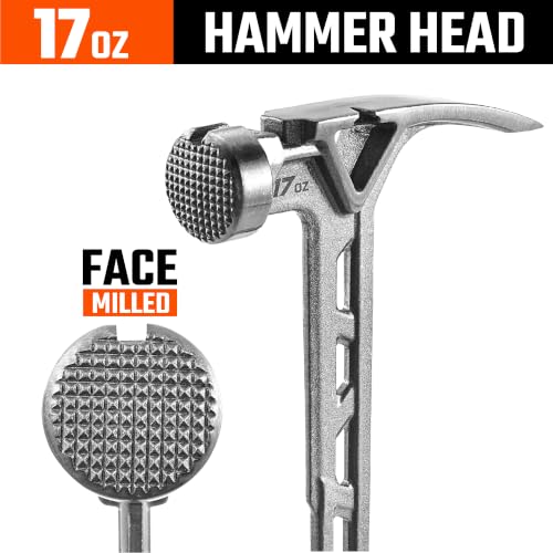 VANQUISH Framing Hammer 17oz One Piece Forged Straight Claw Hammer with Milled Face & Shock Reduction Grip, Claw Hammer with Magnetic Nail Holder Side Nail Puller, 0628-M - size: 17oz Milled Face