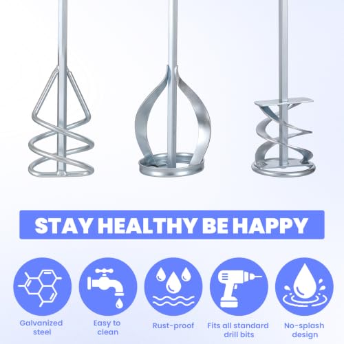 Set of 3 Paint Mixer for Drill, Paint Stirrer for Epoxy Resin, Mud, Cement Blades, 15.7" Mixing Paddles & 2.3" Impeller, Silver