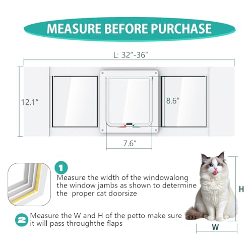 Aluminum Cat Door for Windows - Adjustable to Fit Window Width 32"-36" - size: Fit 32"-36" Window