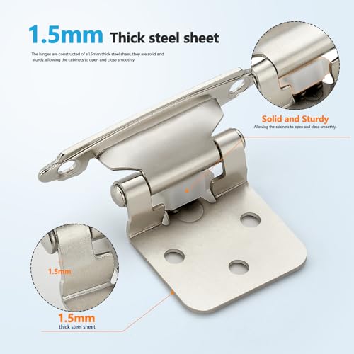 Satin Nickel Cabinet Hinges Self Closing, 1/2 Inch, 20 Pack (10 Pairs) - color: Satin Nickel, size: 1/2 inch Overlay