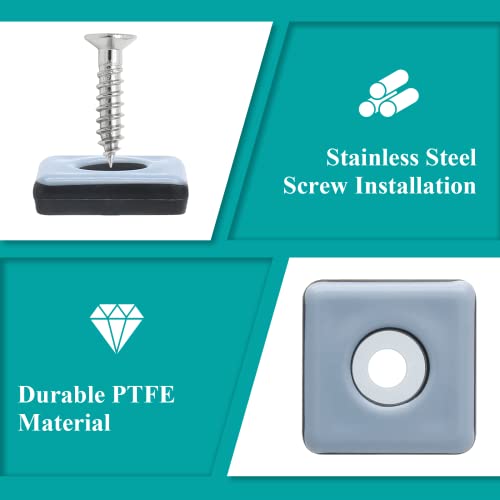 1" (25mm) Screw on Furniture Sliders, Gray/Black, 24pcs - size: 1 inch x 1 inch