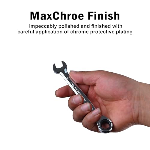 Egofine 8mm Ratcheting Combination Wrench Metric, Industrial Grade Gear Spanner with 12-Point Design, 72-Tooth Ratchet, Chrome Vanadium Steel - size: 8mm