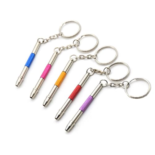 5 Pcs Eyeglass Screwdriver Repair Kit Precision 4 in 1 Mini Screwdrivers Set,Sunglass Watch Toy Repair with Keychain, Stainless Steel Alloy Tool,Flat Head, Phillips, Hex(5 colors)