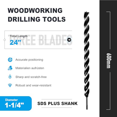 1-1/4" x 24" Auger Drill Bit with SDS Plus Shank for Wood - size: 1-1/4"x24"