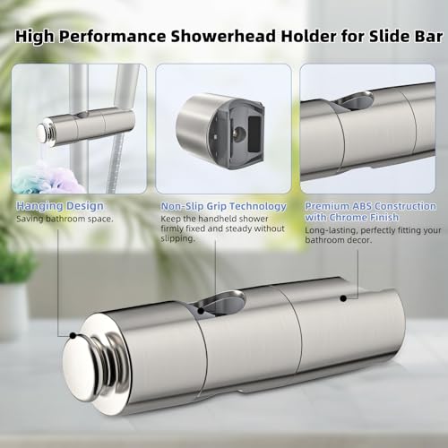 Hibbent Adjustable Shower Head Holder for Slide Bar, Universal 18.5-25mm Handheld Showerhead Bracket, Sprayer Holder with Hanging Design, No Drill Installation, Brushed Nickel - style: Brushed Nickel