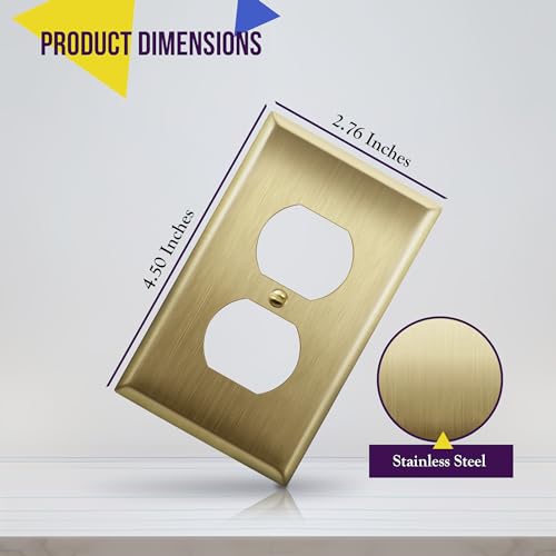 ENERLITES Duplex Receptacle Outlet Metal Wall Plate, 1-Gang, Brushed Brass - color: Brushed Brass, size: Standard Size
