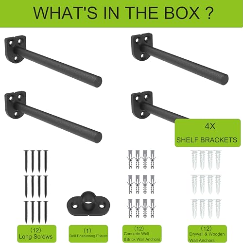 4 Inch Heavy Duty Floating Shelf Brackets 4 Pack, 1/4" Thick Solid Steel Hidden Blind Support, Fits Wood Studs, Holds 200 lbs, Invisible Hardware DIY Kit for Custom Shelving, Black - size: 4 Inch, style: Black 4 Pack