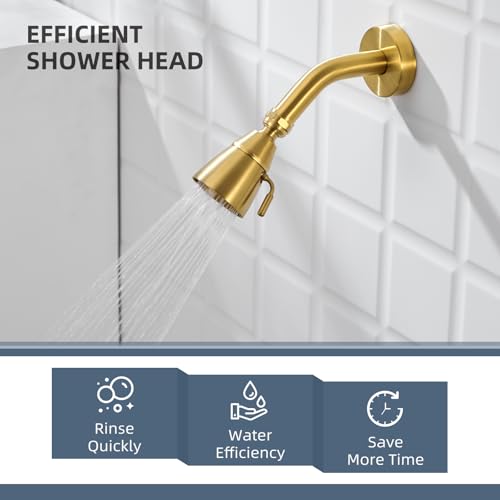 Angle Simple High Flow Shower Head Adjustable, G 1/2, Brushed Dark Gold - color: Brushed Dark Gold