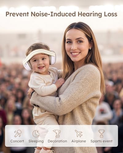 Yoofoss Baby Ear Muffs Noise Protection for Infants Up to 36 Months - Noise Cancelling Headphones for Ear Protection - color: Beige