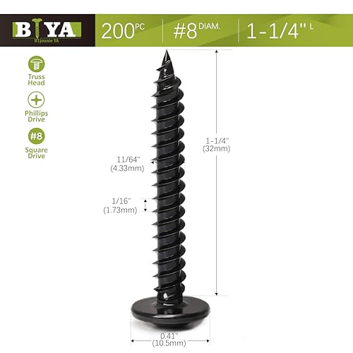 Black Wood Screws，#8×1-1/4 inch 200Pcs Black Truss Head Wood Cabinet Screws - color: Black, size: #8×1-1/4"