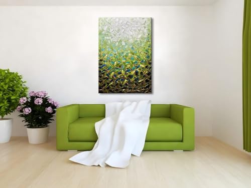 zoinart Textured Green Oil Painting on Canvas, Abstract Paintings Green Wall Art, Modern Wall Paintings for Living Room Wall Decor - color: YH-B204