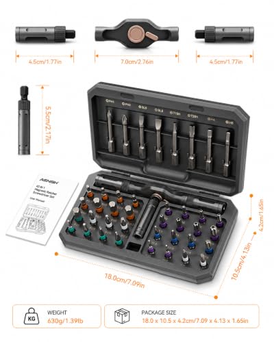 Asnish 42 in 1 Magnetic Ratchet Screwdriver Set with Precision Bits - color: Black-dark Gray, size: 42 In 1