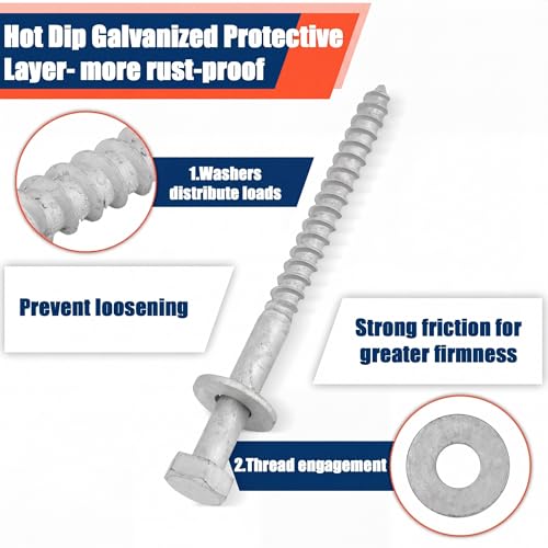Tandefio 60 Pack 3/8'' X 5'' Lag Screw Bolts with Washer Galvanized - size: 3/8'' X 5''