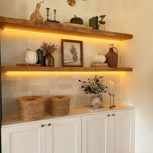 ROGMARS 36 Inches Long Walnut Floating Shelves with Led Light - color: Walnut, size: 36 Inch set of 2