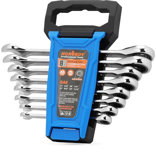 HORUSDY Combination Ratchet Wrenches Set with SAE | 8 Pieces Wrench Set with Wrench Organizer | 72-Tooth | 5° Swing Arc | 1/4" - 11/16" | Chrome Vanadium Steel - style: 8-Piece