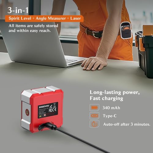4-side Magnetic Digital Angle Gauge with Laser(Class 2, ＜1mW Output), 4 * 90° Rechargeable Electronic Inclinometer Protractor Level Gauge for Woodworking Tablesaw- Red - color: Red