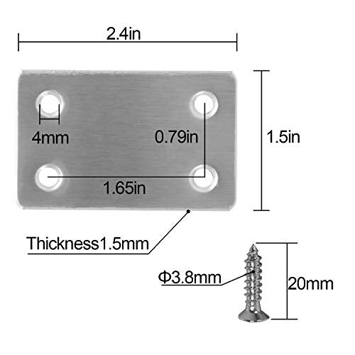 KEILEOHO 40 PCS 2.4 x 1.5 Inch Flat Stainless Steel Straight Mending Plates, Metal Brackets for Wood Furniture Repair, Straight Brace Brackets Connector Fixing Joint with 160 PCS Screws