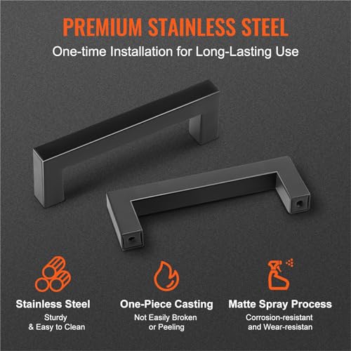 VEVOR 30 Pack Black Cabinet Pulls, 3.78in / 96mm Center to Center Kitchen Drawer Handles, Rust and Scratch-Resistant Hardware, Stainless Steel Door Handles for Kitchen Bathroom Bar Hardware Matte - size: 3.78 inch Hole Centers(96mm)