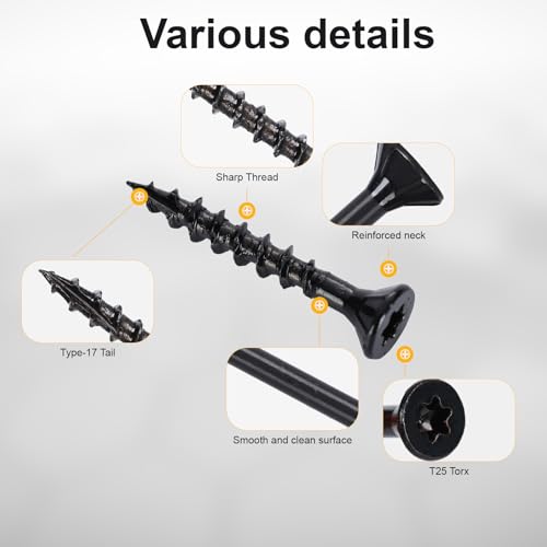 Deck Screws #8X1-1/4’’, T25 Star Torx Drive Flat Head Wood Screws, Black, 5lb - color: Black, size: 8X1-1/4’’