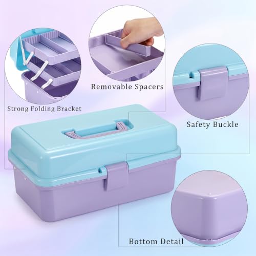 BTSKY 3-Layer Plastic Dividing Storage Box Craft Organizer and Storage - color: Blue+Purple