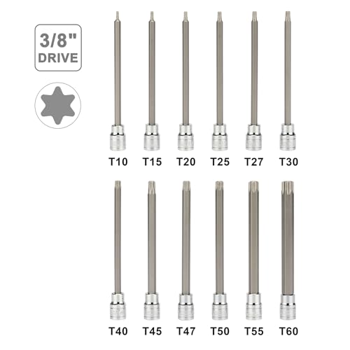 Mayouko 12PCS 3/8" Drive Extra Long Torx Bit Socket Set, T10-T60, 5.9" Length, CR-V, S2 Steel, Deep Star Bit Socket Set - style: Torx