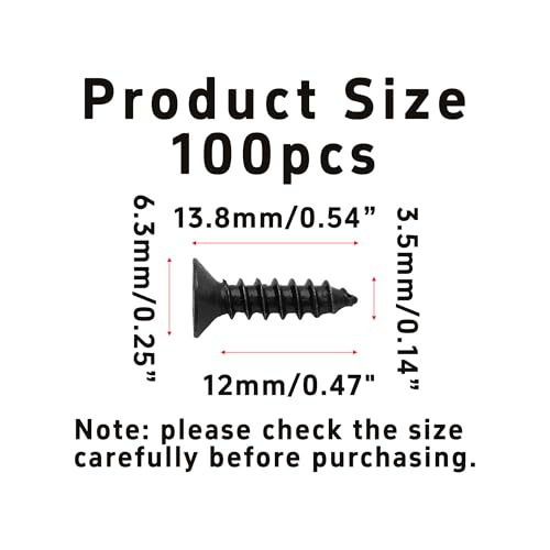 100PCS #6 x 1/2" Black Phillips Flat Head Wood Screws Carbon Steel Self-Tapping Fasteners for Indoor Furniture Woodworking DIY Projects Cabinet Assembly Hardware - size: #6 x 1/2"