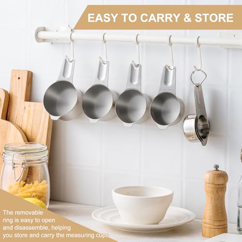 Stainless Steel Measuring Cups & Spoons Set, EWFEN Kitchen Tools Nesting Measuring Cups and Spoons, Fits in Spice Jars for Baking & Cooking, BPA Free, Set of 15 with Leveler, Black - color: Black Spoons