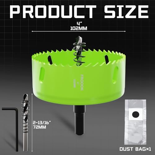 4"(102mm) Bi-Metal Hole Saw with Arbor - Multi-Material Cutting Kit for Thin Iron, Wood&Drywall - High-Speed Steel Teeth with Smooth Cutting Edge, Fast Chip Removal & Bonus Dust-Proof Bag - size: 4" (102mm)