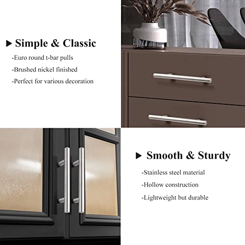 Probrico 5 Pack|3-1/2 Inch Modern Cabinet Pulls Satin Nickel, Stainless Steel Cabinet Handles Drawer Dresser Pull for Kitchen Cupboard Wardrobe Closet Vanity, 6 Inch Total Length - color: Brushed Nickel, size: hole center 3-1/2"