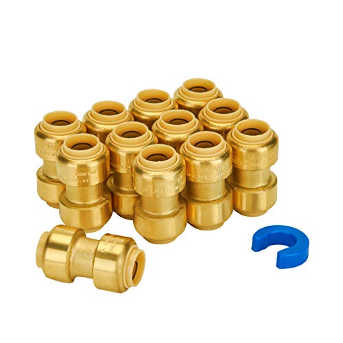 SUNGATOR 1/2 Inch Coupling, Push Pex Fittings 1/2 Inch, Brass, 12-Pack - color: Brass Coupling, 12 Pack, size: 1/2 Inch