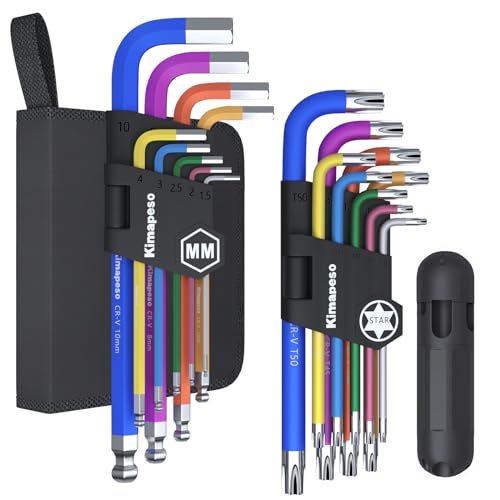 18 PCS Allen Key Set Torx and Metric Allen Wrenches Set Long Arm Ball End with T-Handle L-Hex Key Set Metric Hex Key Set 1.5 to 10mm Torx Star Key Set T10 to T50 - size: 18PCS Torx Metric
