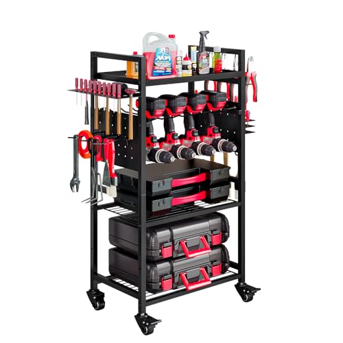 INGIORDAR Large Power Tool Organizer Storage Rolling Cart on Wheels,Black - size: 4 Tier (without Charging Station)