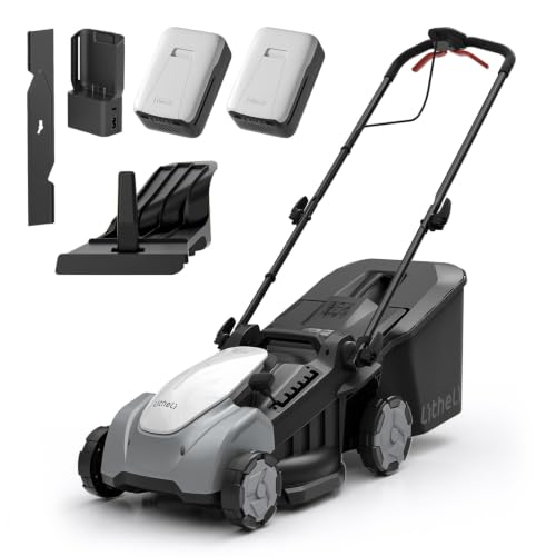 Litheli 40V Brushless Push Mower, 16″ Cordless Lawn Mower, 6 Adjustable Heights (1-3″), 50L Collection Bag & Mulching, 2×5.0Ah Batteries & Charger Included - color: Jet Black