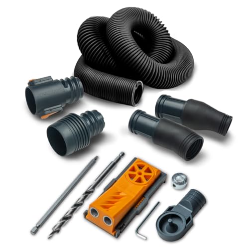 POWERTEC 71873 Twin Pocket Hole Jig set with 10 Ft. Dust Collection Hose Kit for Woodworking Power Tools Home and Wet/Dry Shop Vacuums - style: TwinPocket Hole Jig Kit w/ 10 Ft. Dust Hose