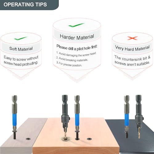 440PCS Flat Head Phillips Wood Screws Assortment Kit, Carbon Steel Self-Tapping Screw with Adjustable Wood Countersink (CSQ235 M3) - size: CSQ235 M3